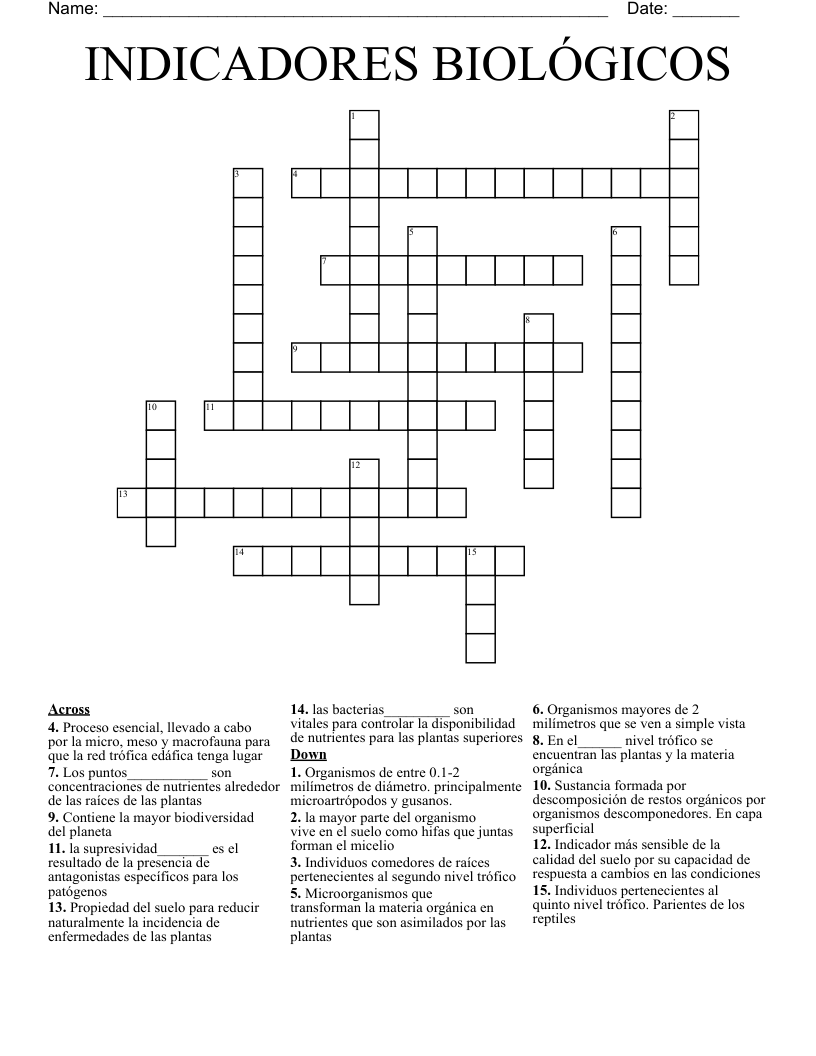 INDICADORES BIOLÓGICOS Crossword