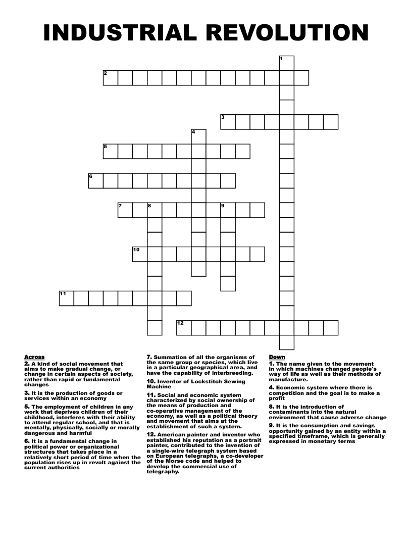 INDUSTRIAL REVOLUTION Crossword