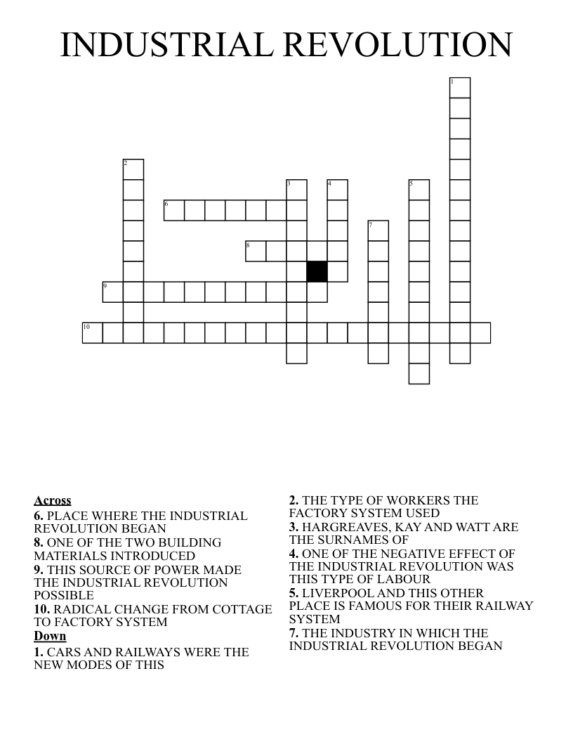 INDUSTRIAL REVOLUTION Crossword