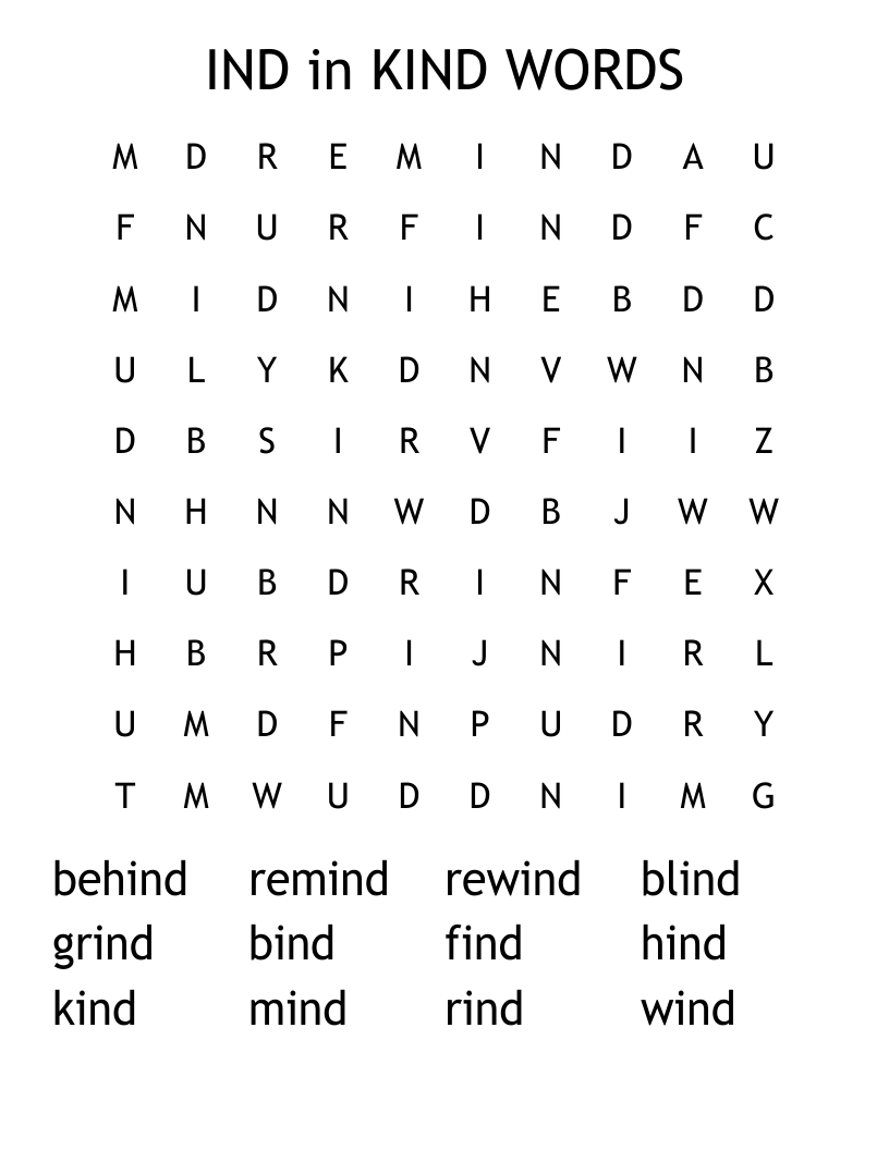 IND in KIND WORDS Word Search