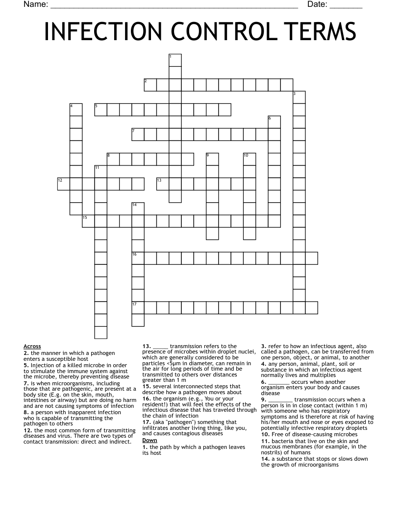 INFECTION CONTROL TERMS Crossword