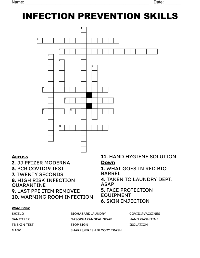 INFECTION PREVENTION SKILLS  Crossword