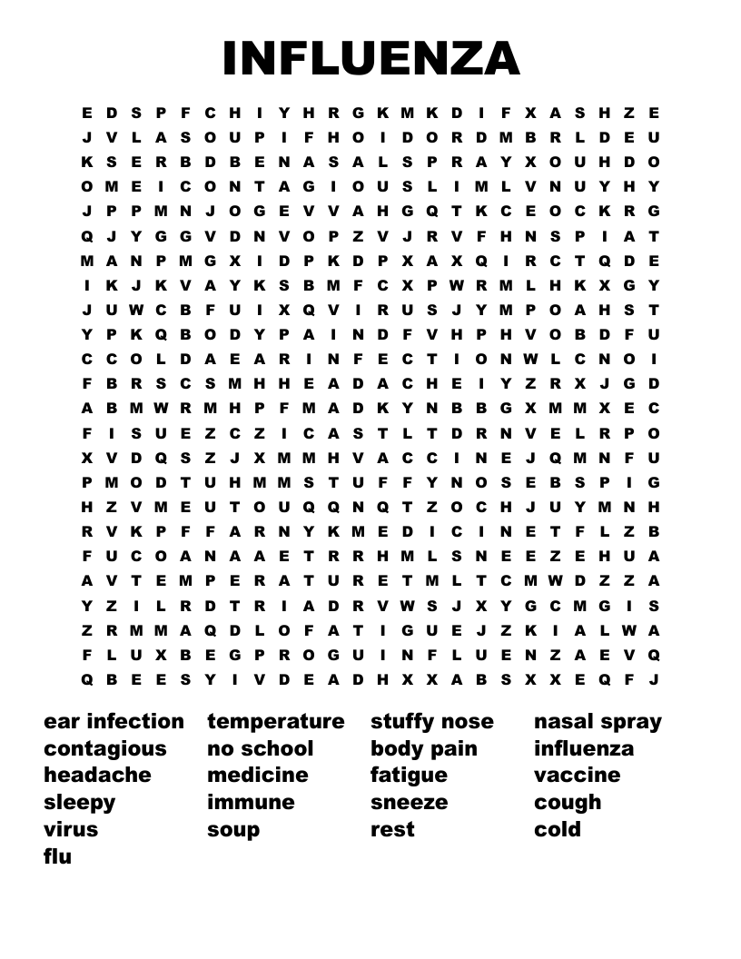 INFLUENZA Word Search