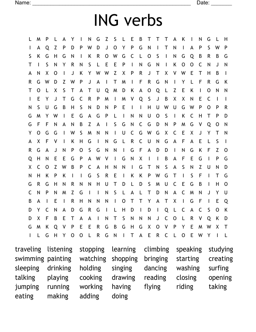 ING verbs Word Search