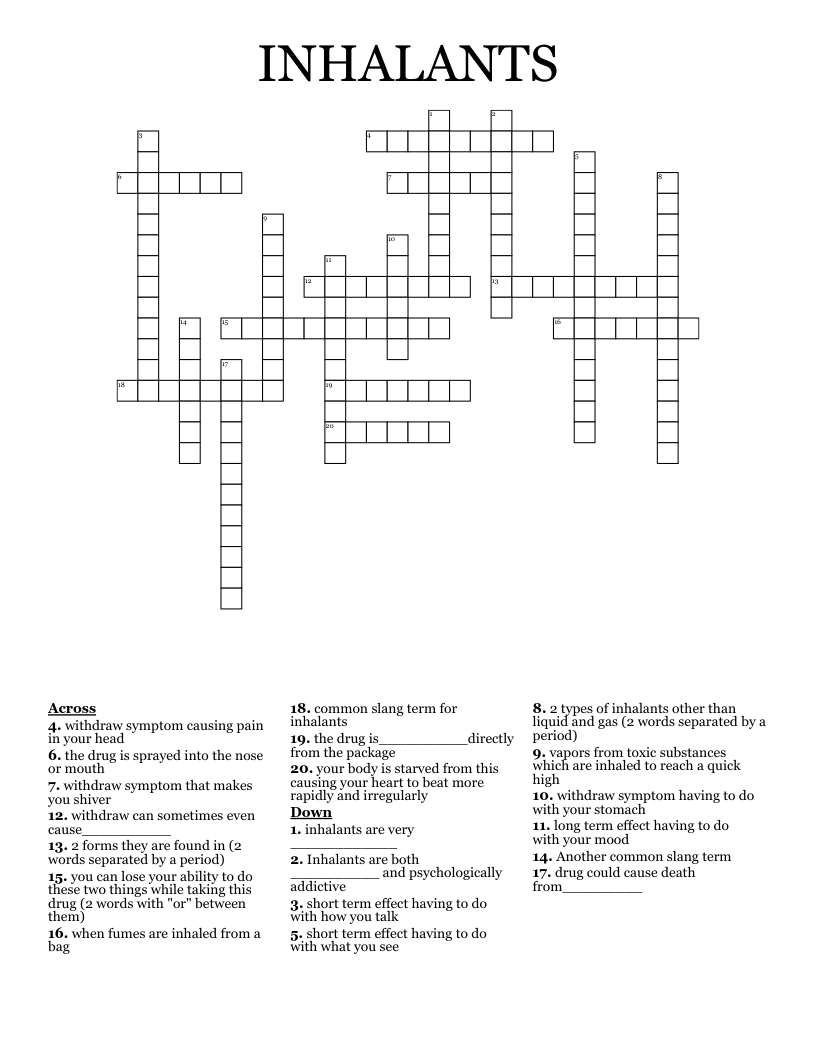 INHALANTS Crossword