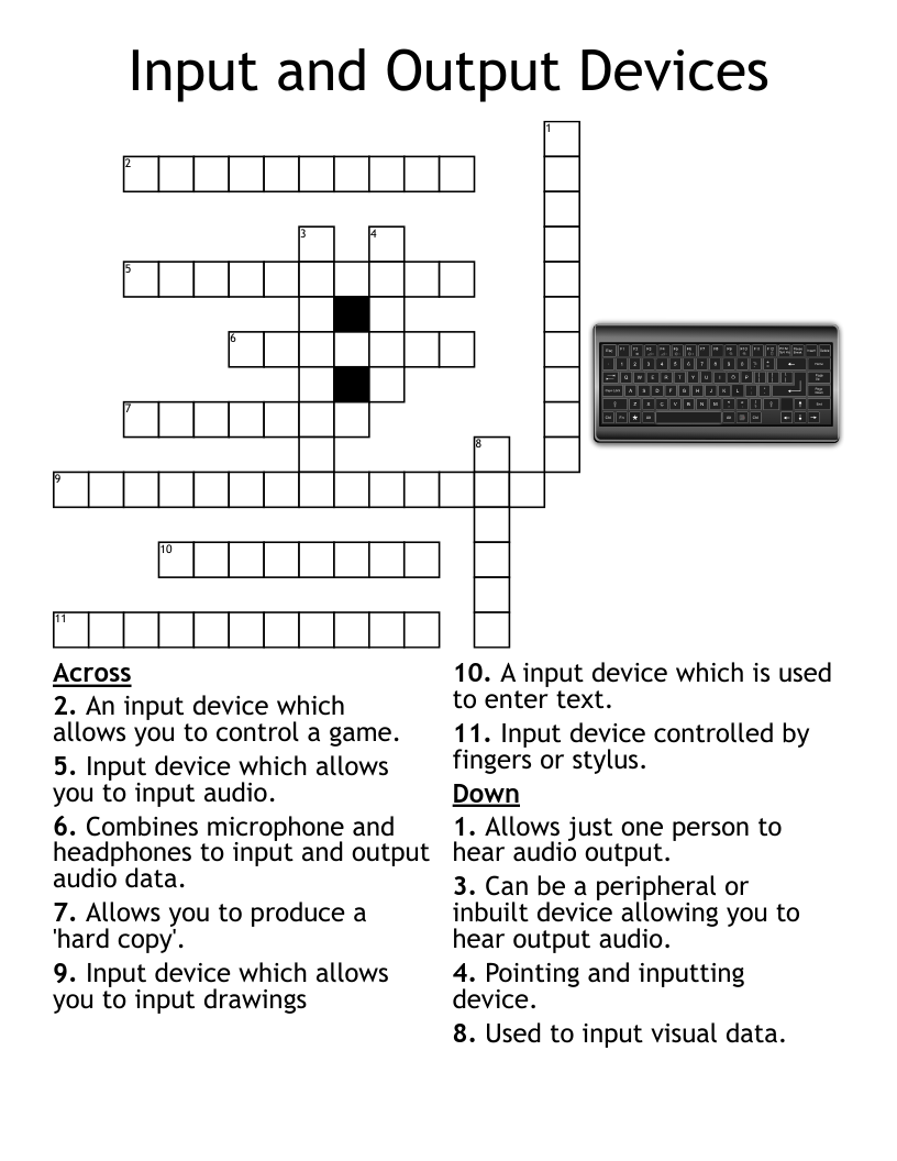 Input and Output Devices Crossword