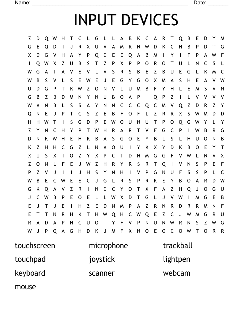 INPUT DEVICES Word Search
