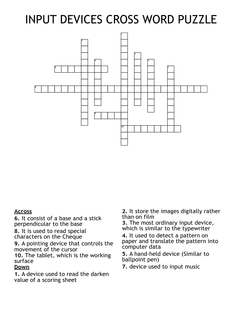 INPUT DEVICES CROSS WORD PUZZLE