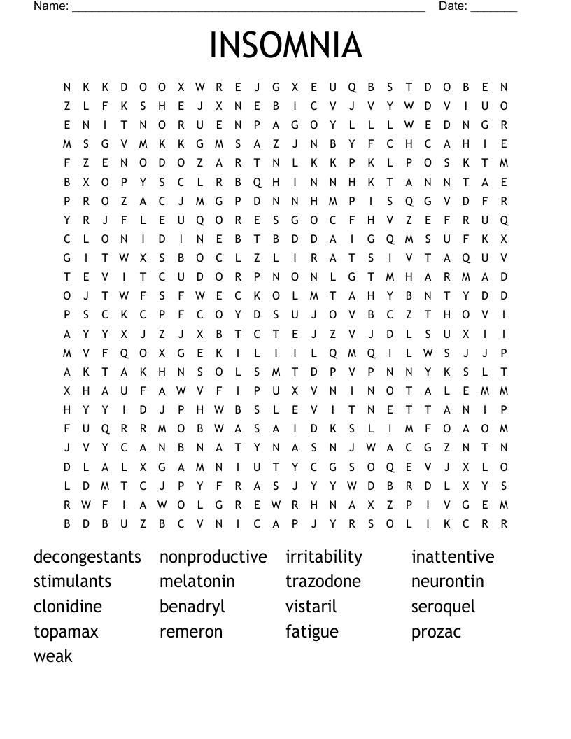 INSOMNIA Word Search