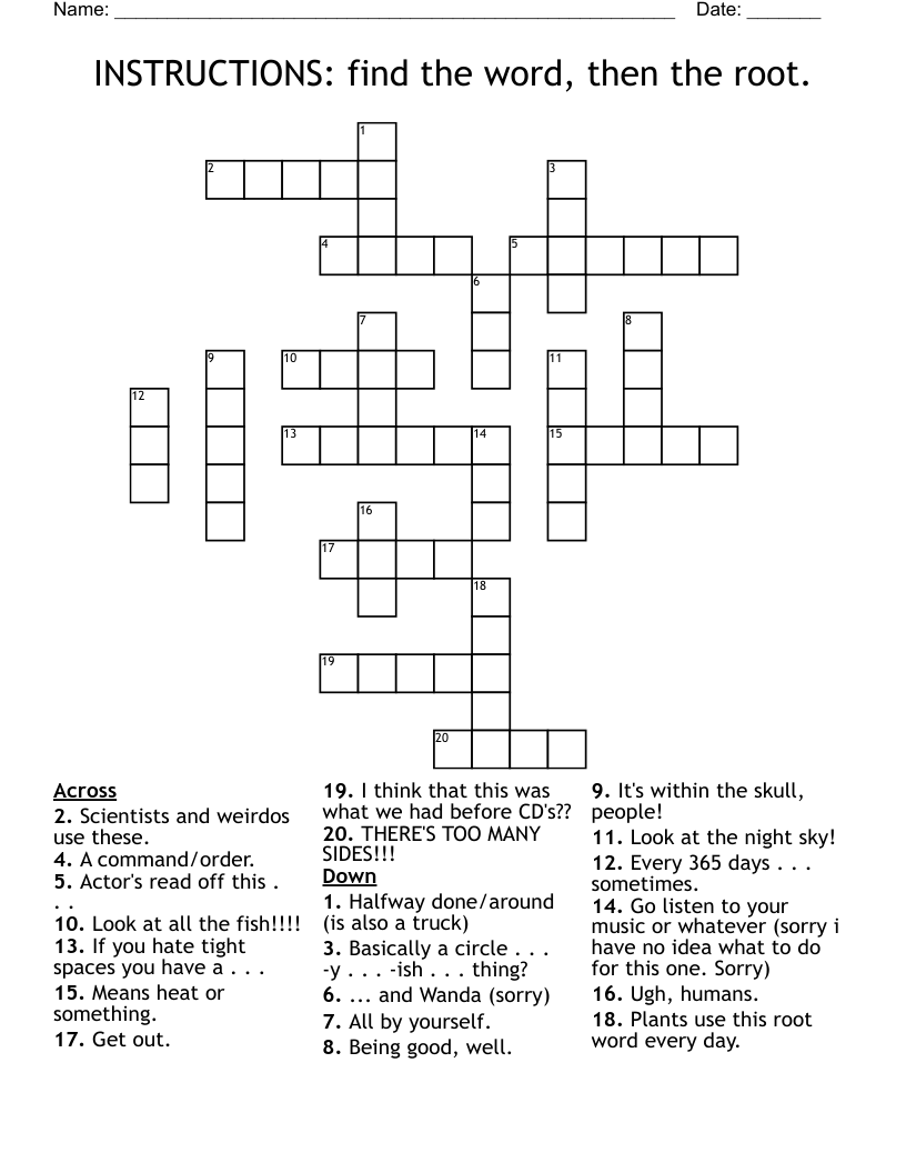 INSTRUCTIONS: find the word, then the root.