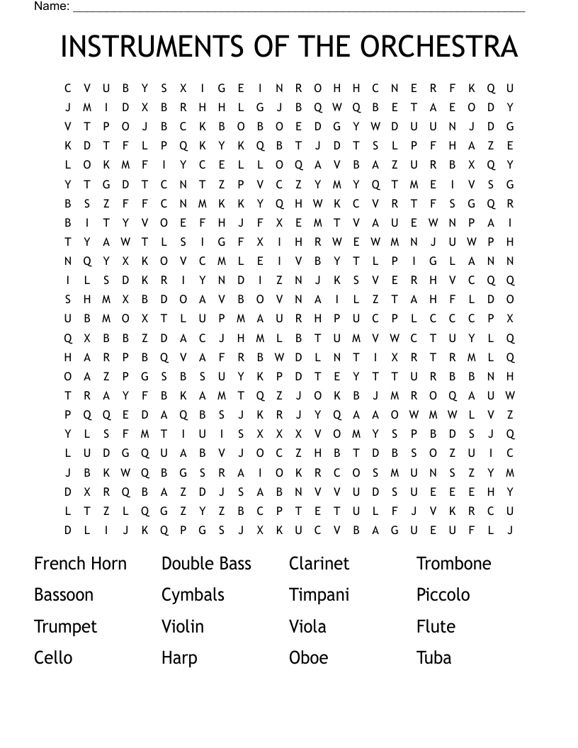 INSTRUMENTS OF THE ORCHESTRA Word Search