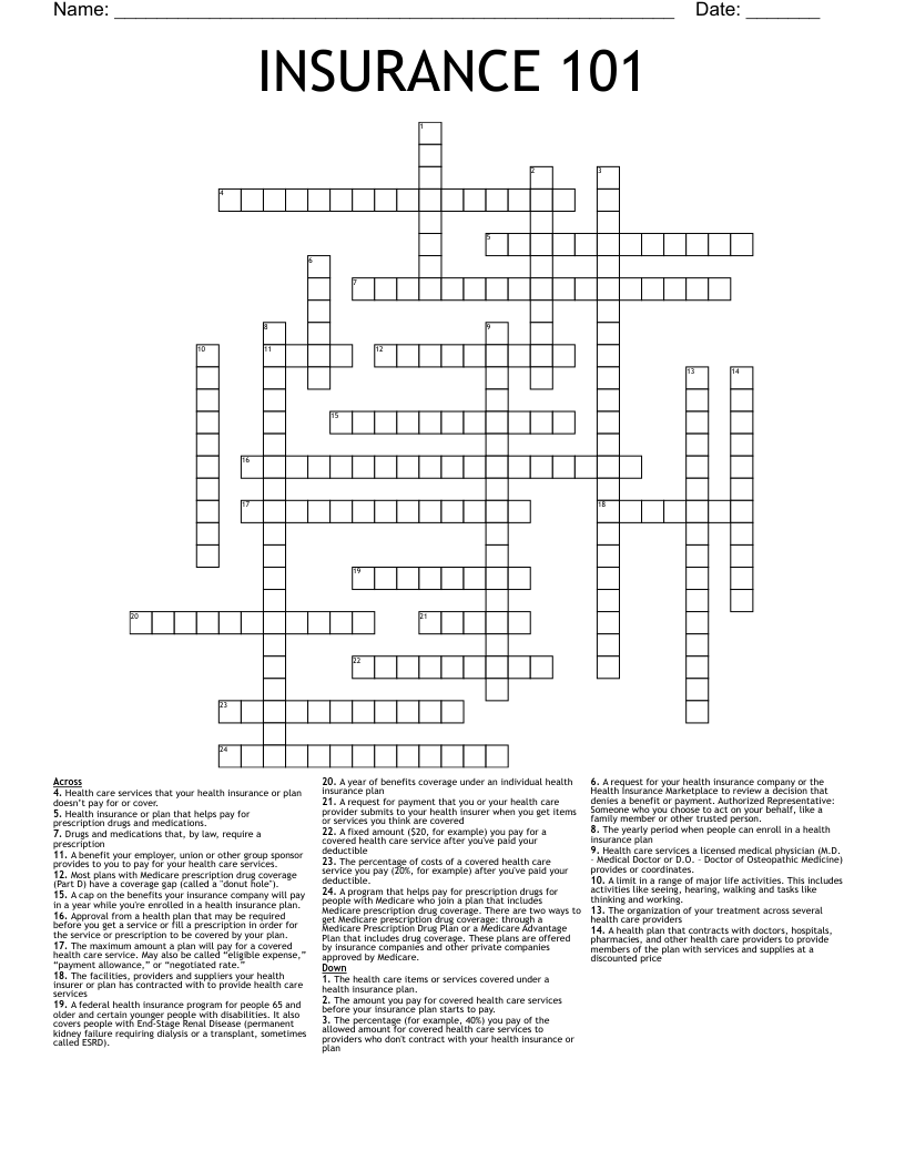 INSURANCE 101 Crossword
