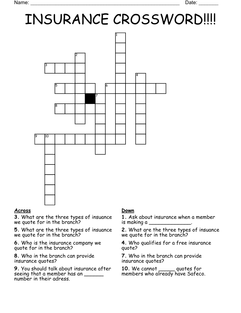 INSURANCE CROSSWORD!!!!