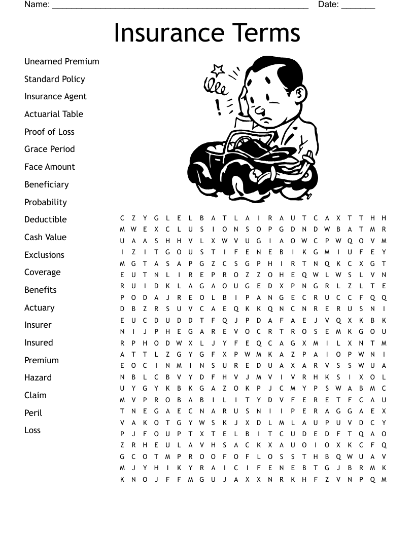 Insurance Terms Word Search