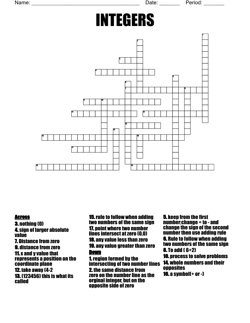INTEGERS Crossword