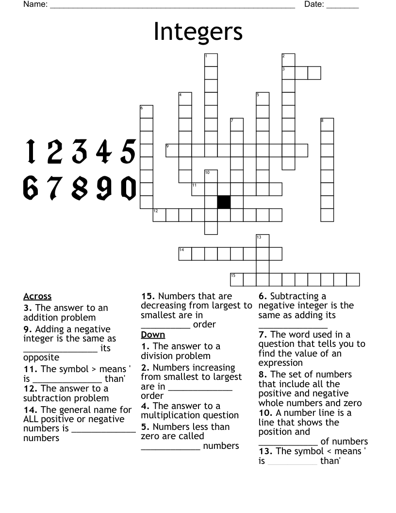Integers Crossword