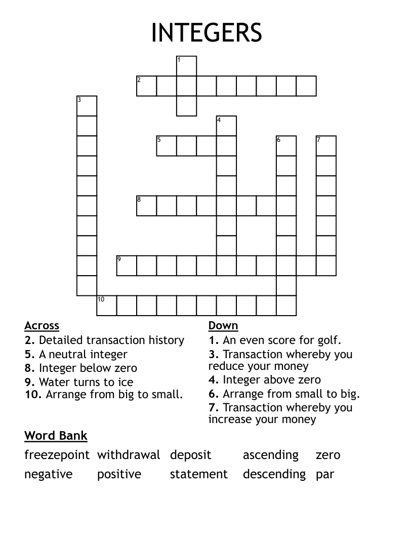 INTEGERS Crossword