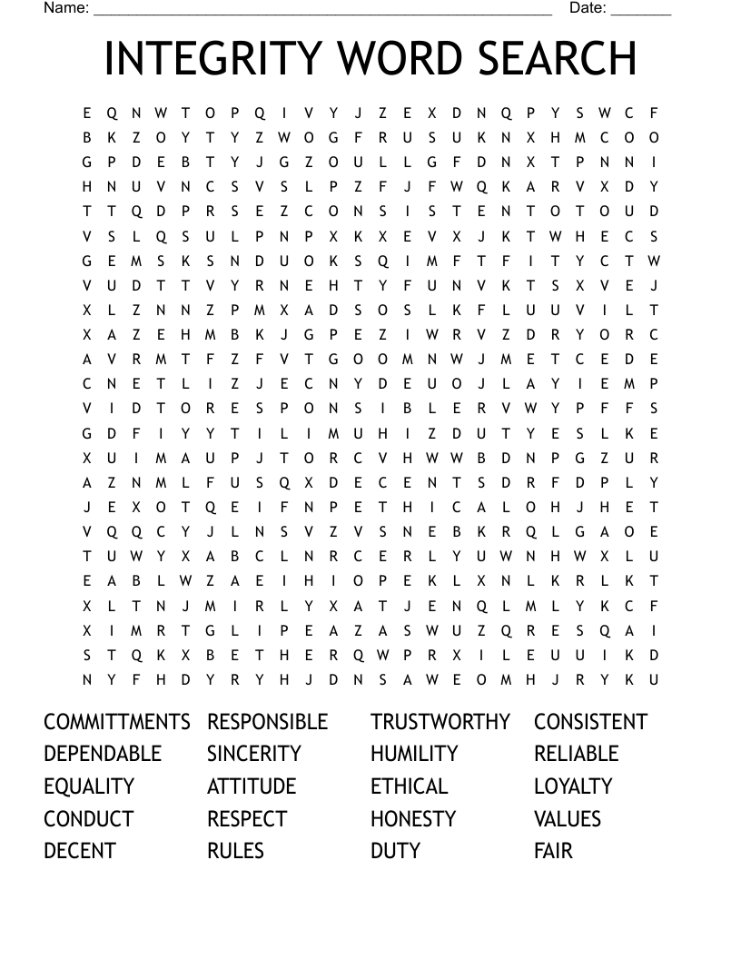 INTEGRITY WORD SEARCH