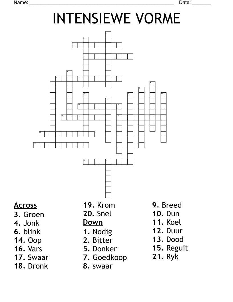INTENSIEWE VORME Crossword