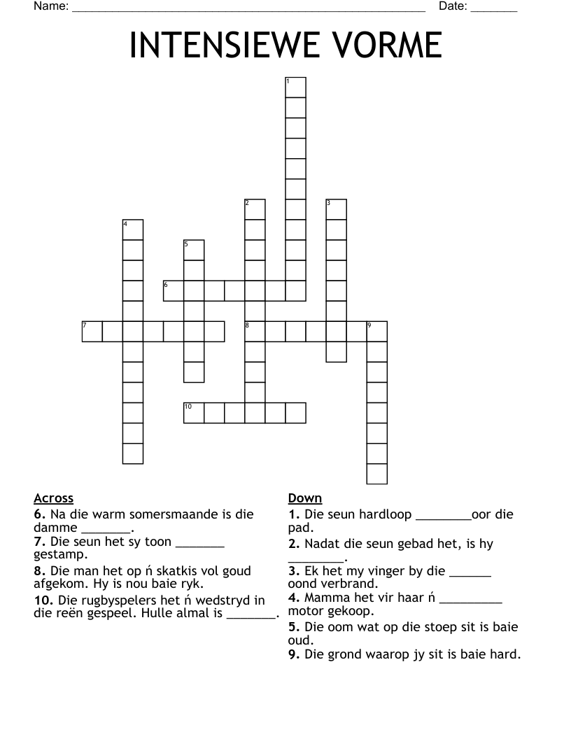 INTENSIEWE VORME Crossword