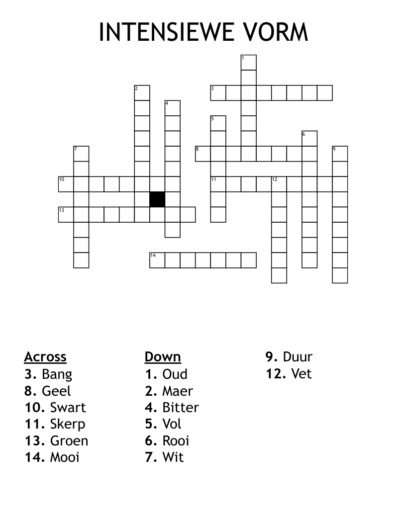 INTENSIEWE VORM Crossword