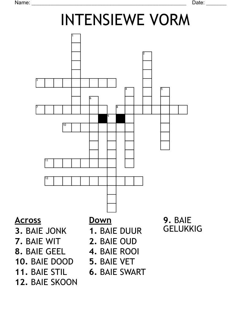 INTENSIEWE VORM  Crossword