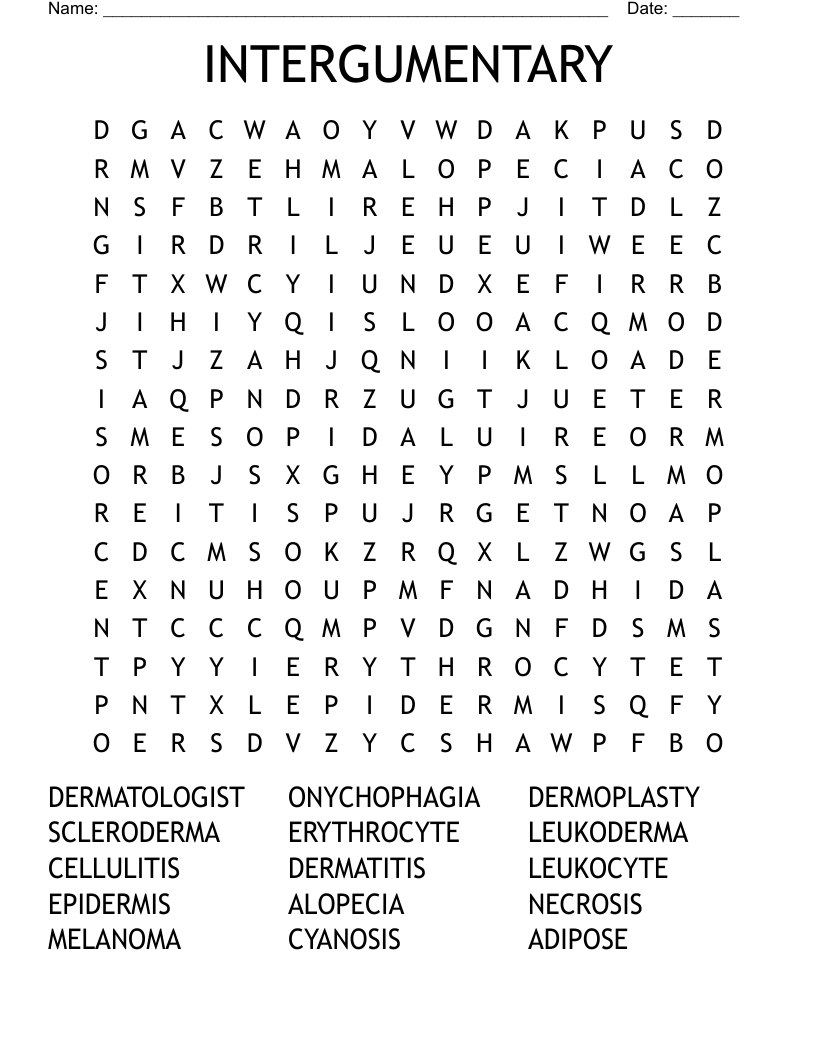 INTERGUMENTARY Word Search