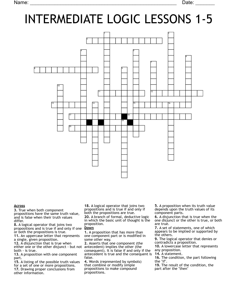 INTERMEDIATE LOGIC LESSONS 1-5 Crossword
