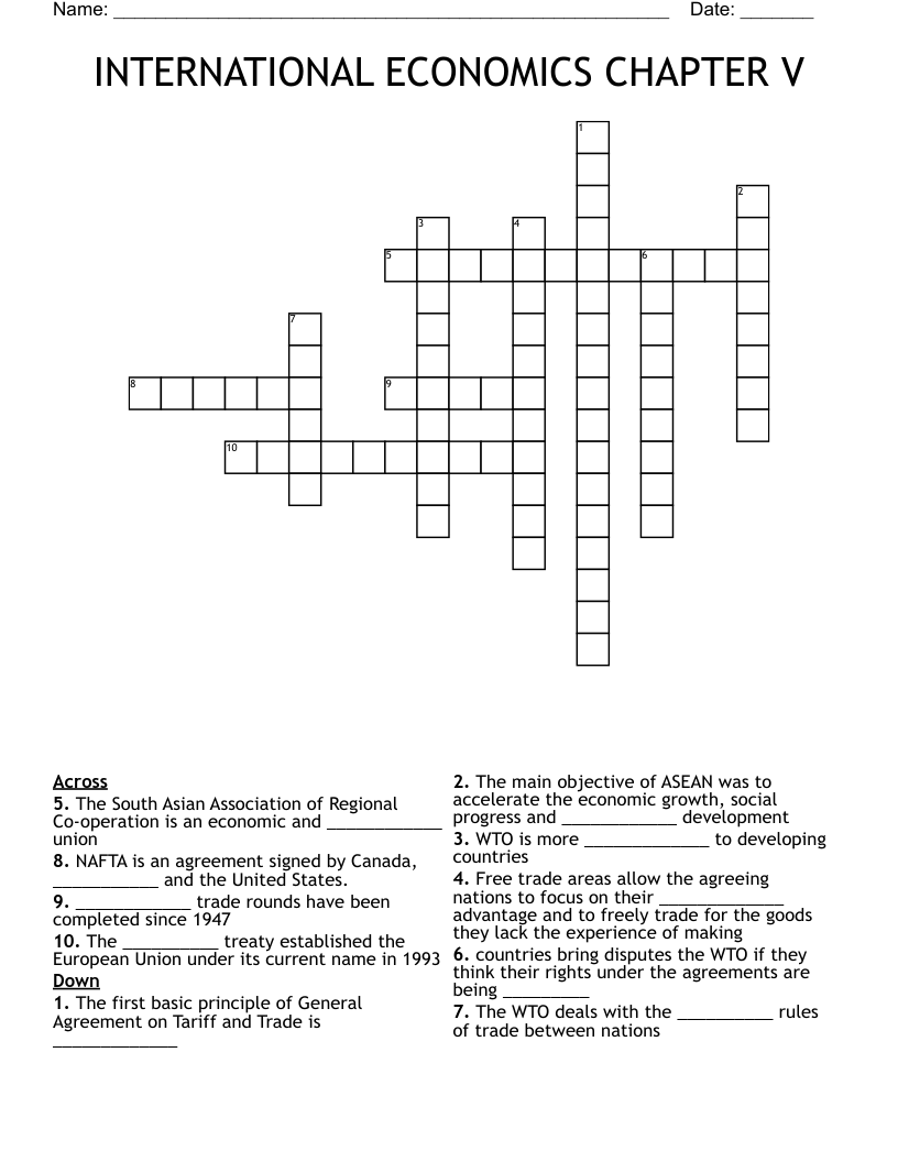 INTERNATIONAL ECONOMICS CHAPTER V Crossword