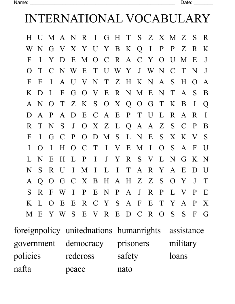 INTERNATIONAL VOCABULARY Word Search