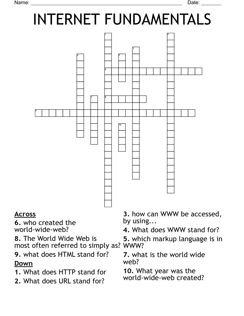 INTERNET FUNDAMENTALS  Crossword