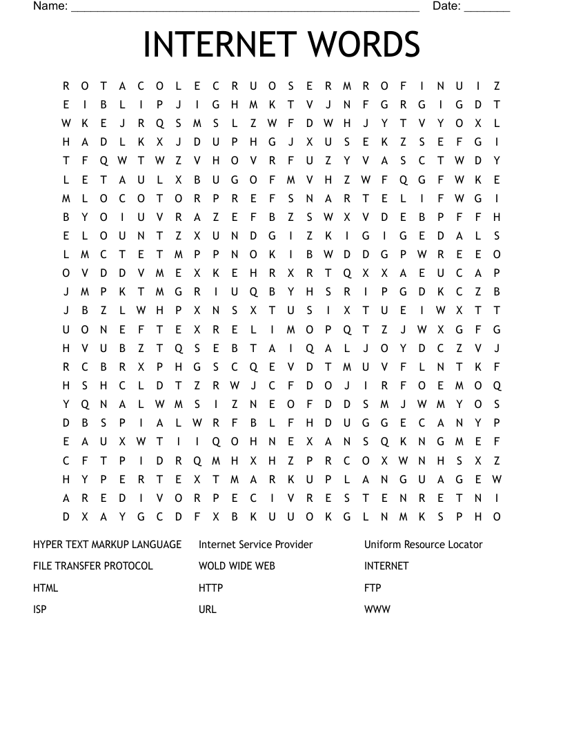 INTERNET WORDS Word Search