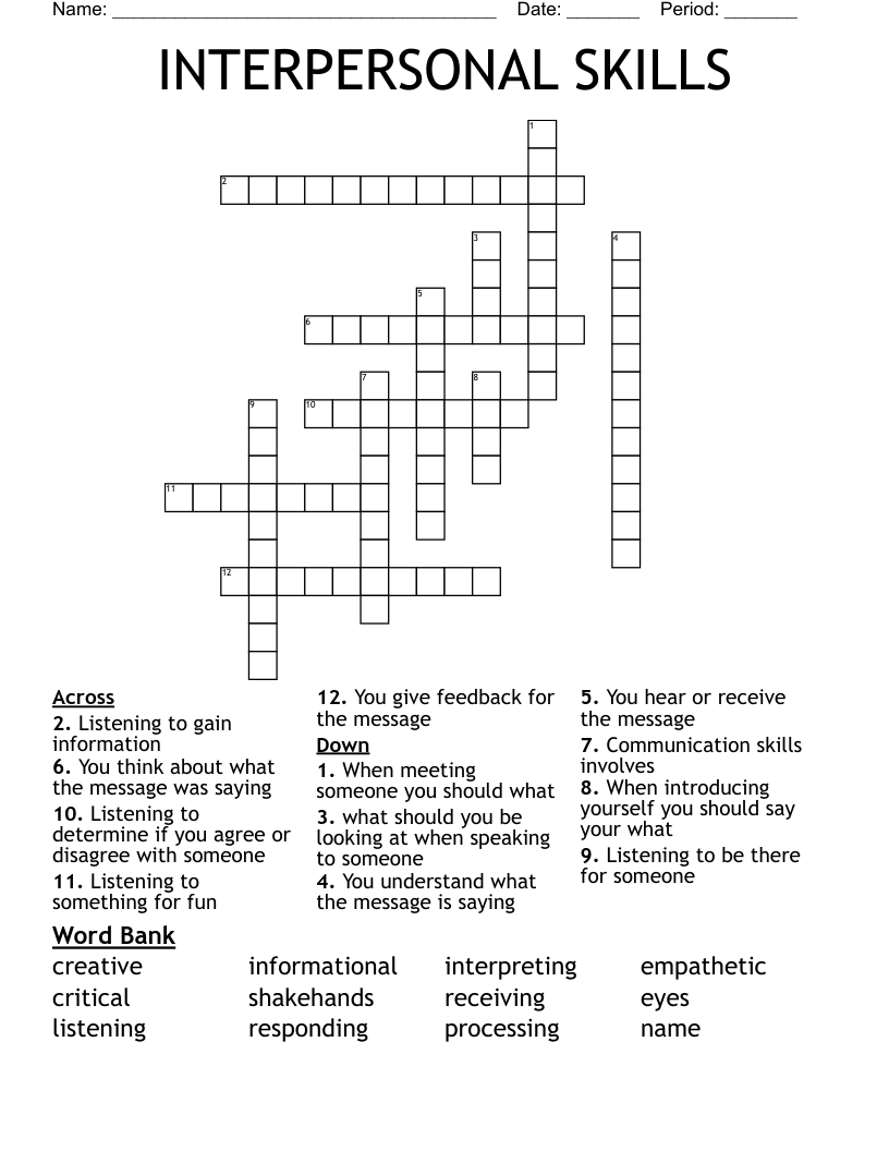 INTERPERSONAL SKILLS Crossword