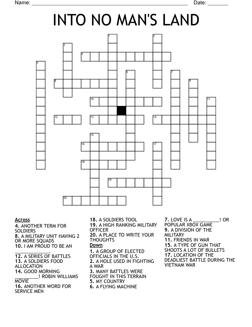 INTO NO MAN'S LAND Crossword