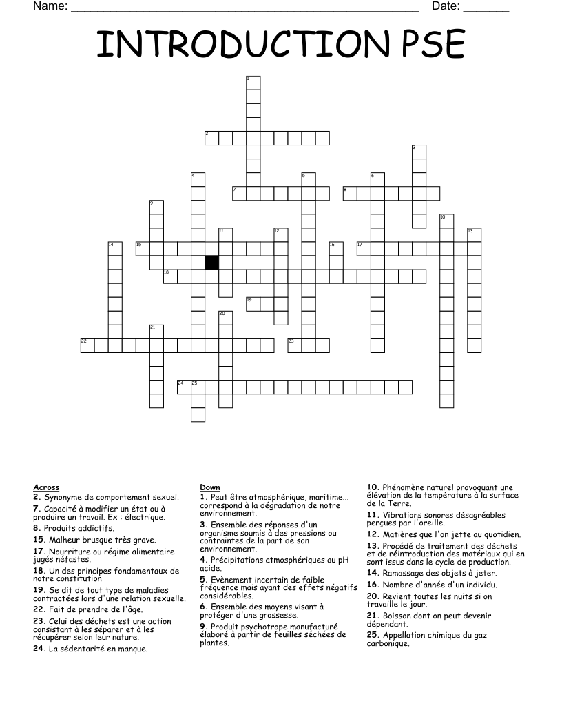 INTRODUCTION PSE Crossword