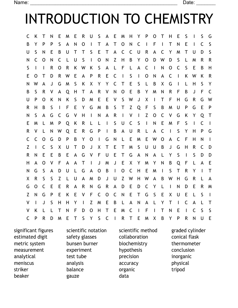 INTRODUCTION TO CHEMISTRY Word Search
