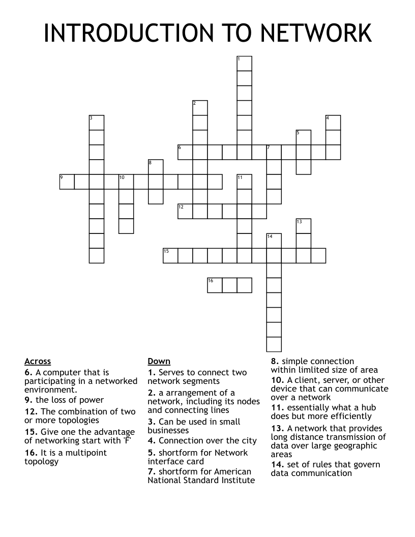 INTRODUCTION TO NETWORK Crossword
