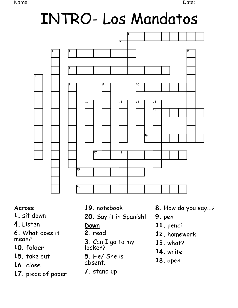 INTRO- Los Mandatos Crossword