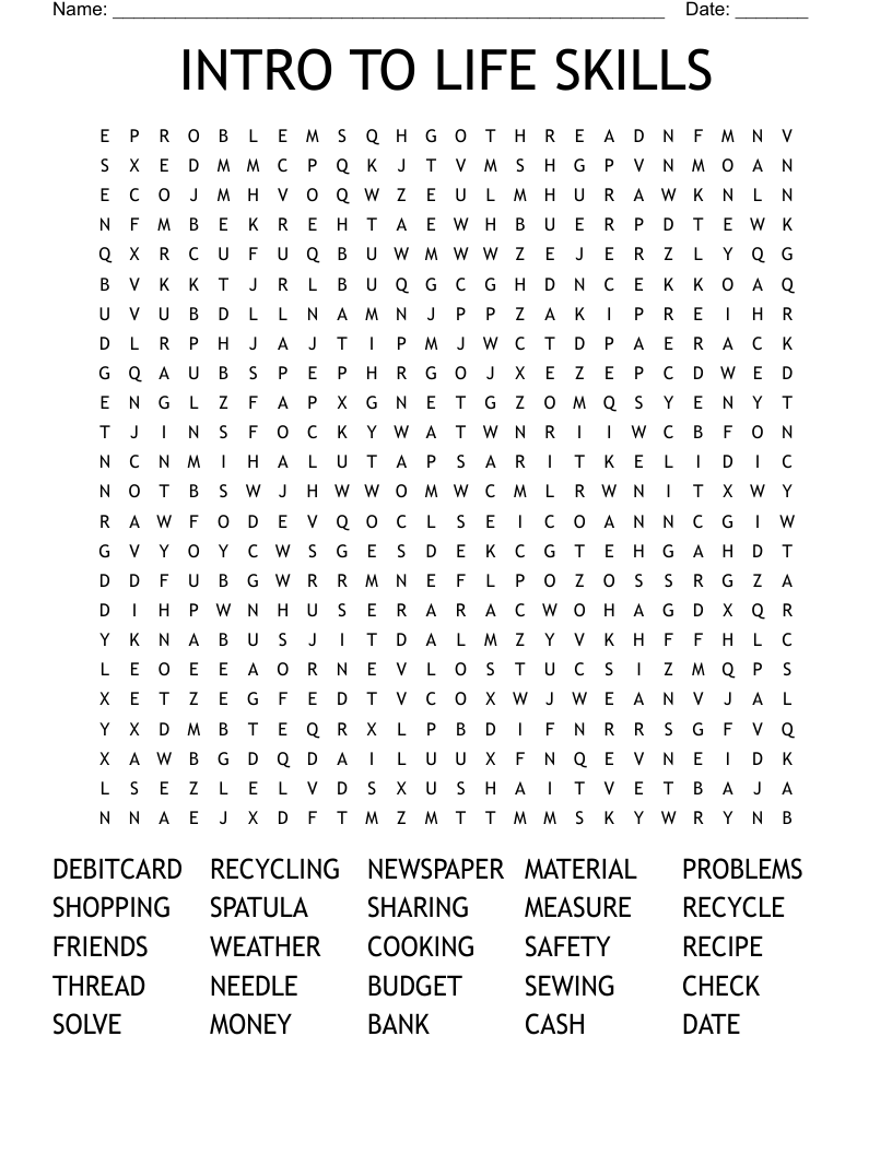 INTRO TO LIFE SKILLS Word Search