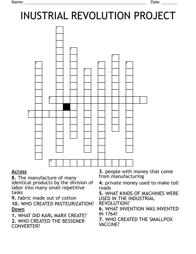 INUSTRIAL REVOLUTION PROJECT Crossword