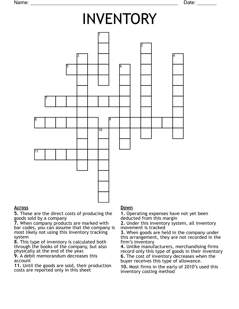 INVENTORY Crossword