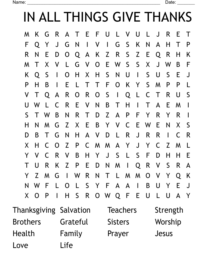 IN ALL THINGS GIVE THANKS Word Search