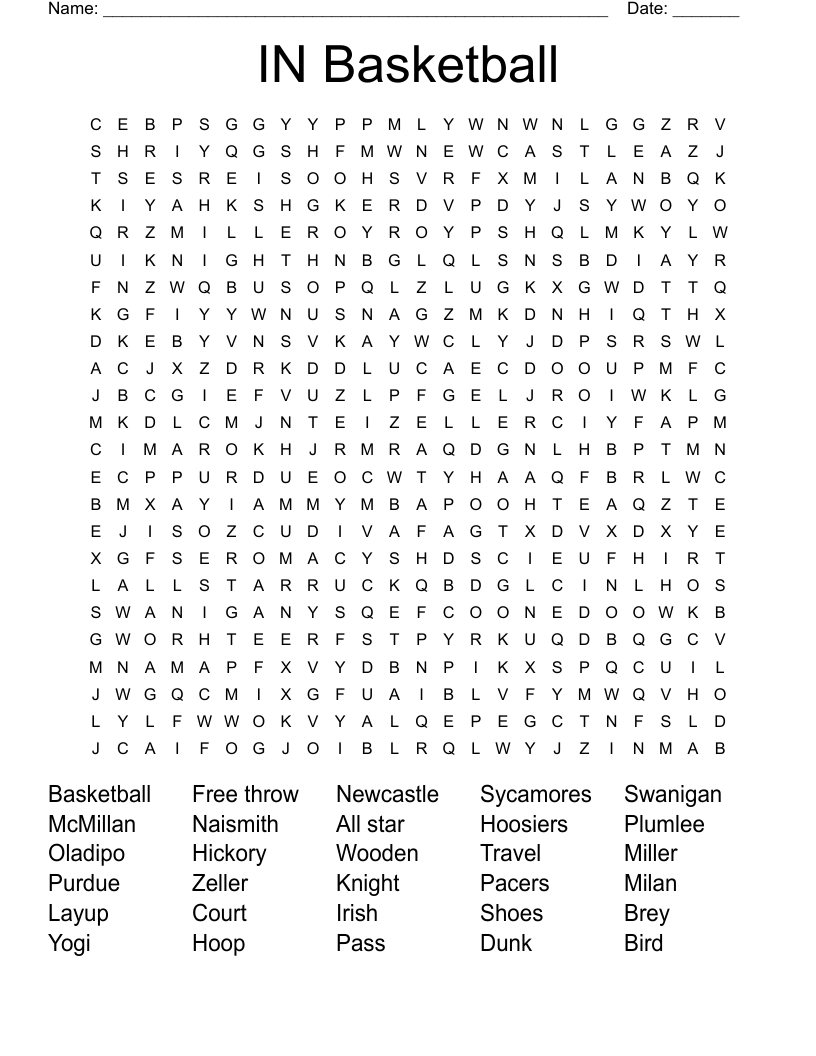 IN Basketball Word Search