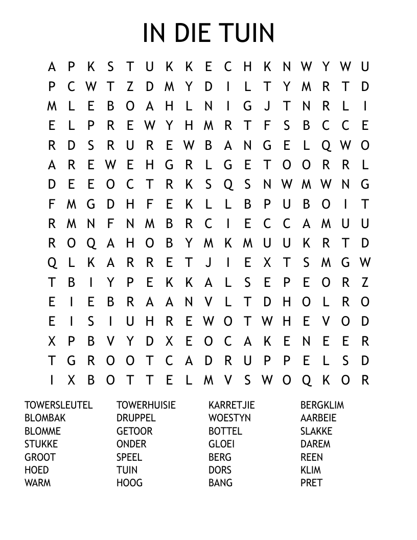 IN DIE TUIN Word Search