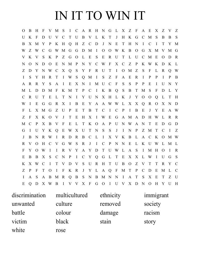 IN IT TO WIN IT Word Search