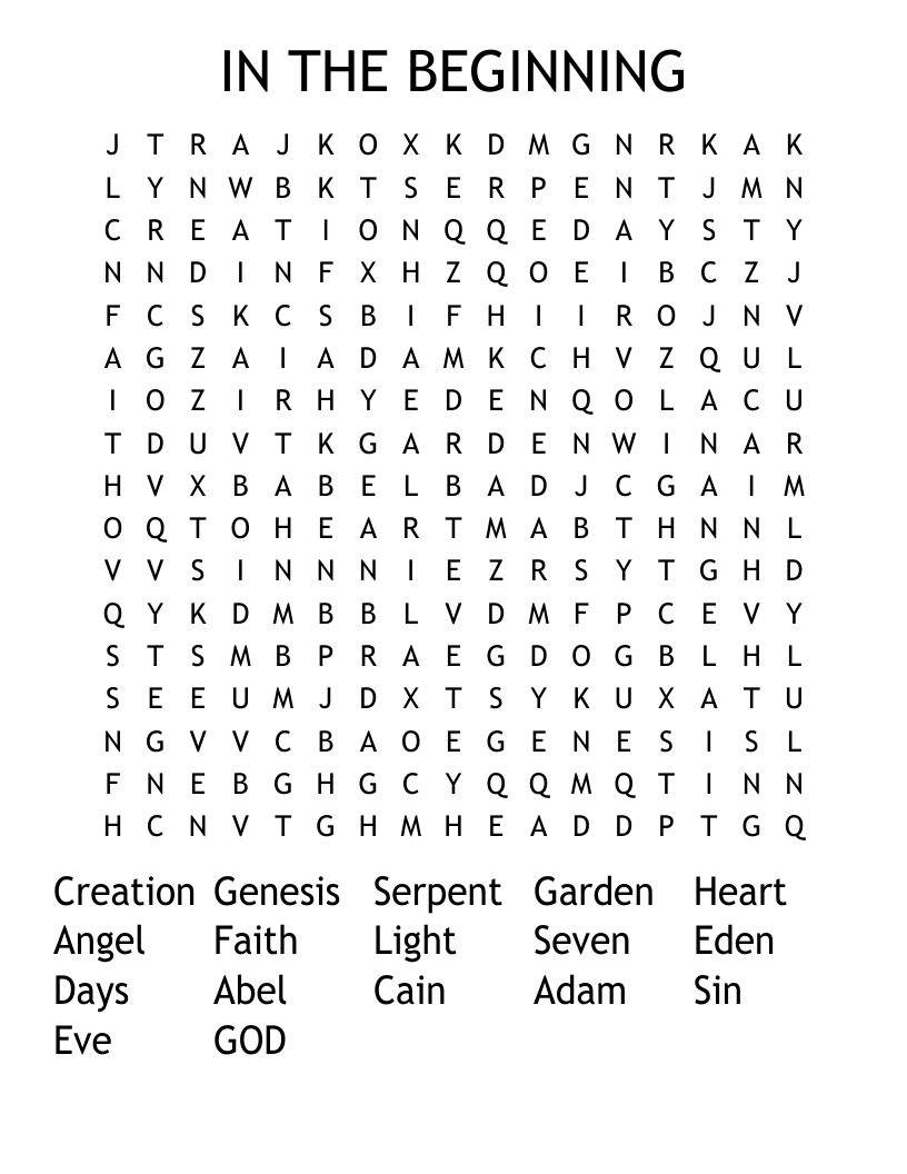IN THE BEGINNING  Word Search