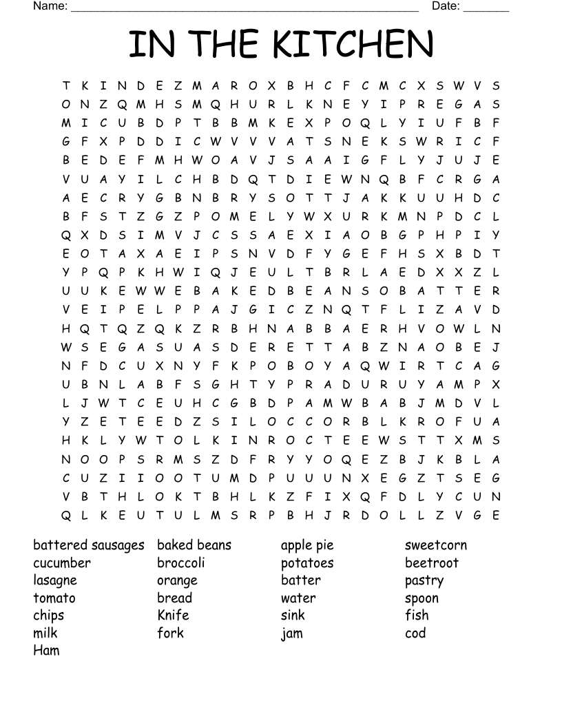 IN THE KITCHEN Word Search