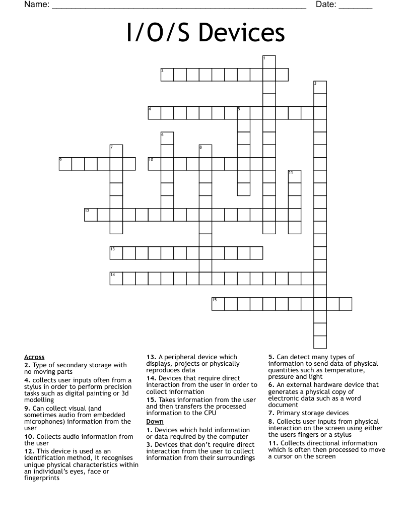 I/O/S Devices Crossword
