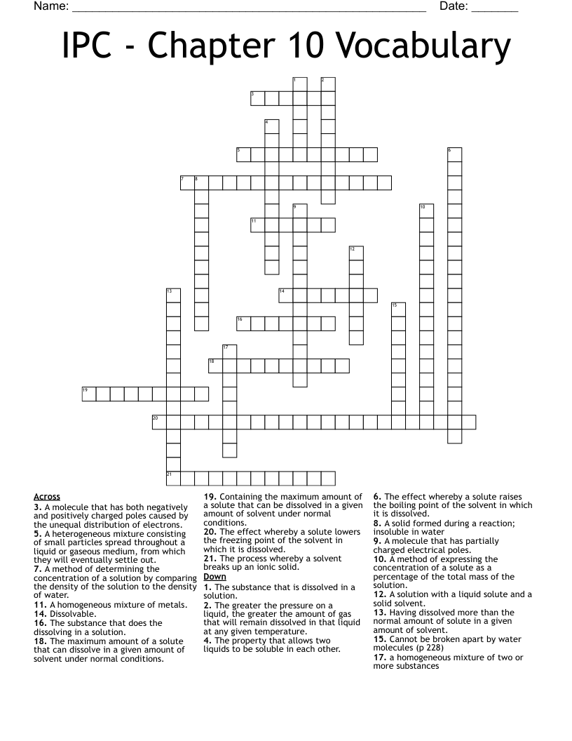 IPC - Chapter 10 Vocabulary Crossword