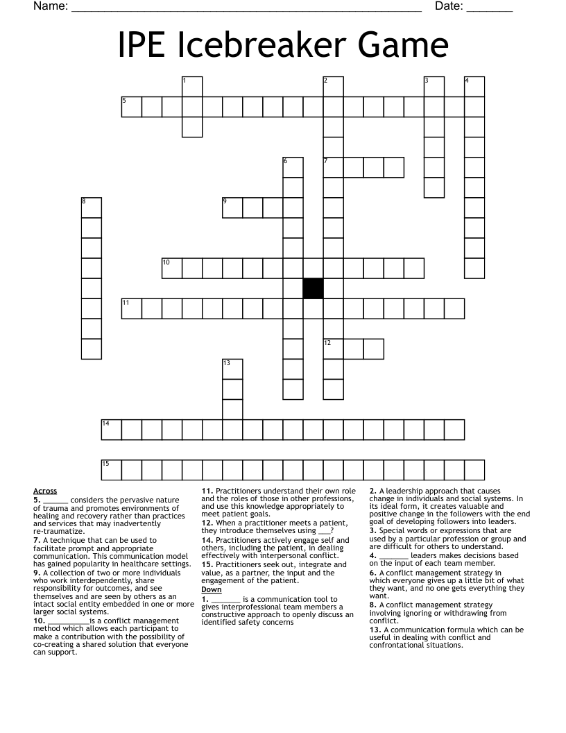 IPE Icebreaker Game Crossword